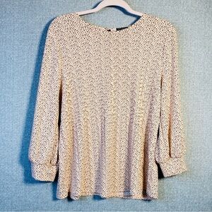 Adrianna Papell Medium Women’s Beige Black Dot Print Pleated Blouse Top